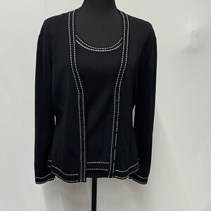 Max Studio Cardigan set, black with white stitching, Large